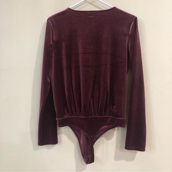 Express Mauve Velvet Faux Wrap Bodysuit - Picture 5 of 6